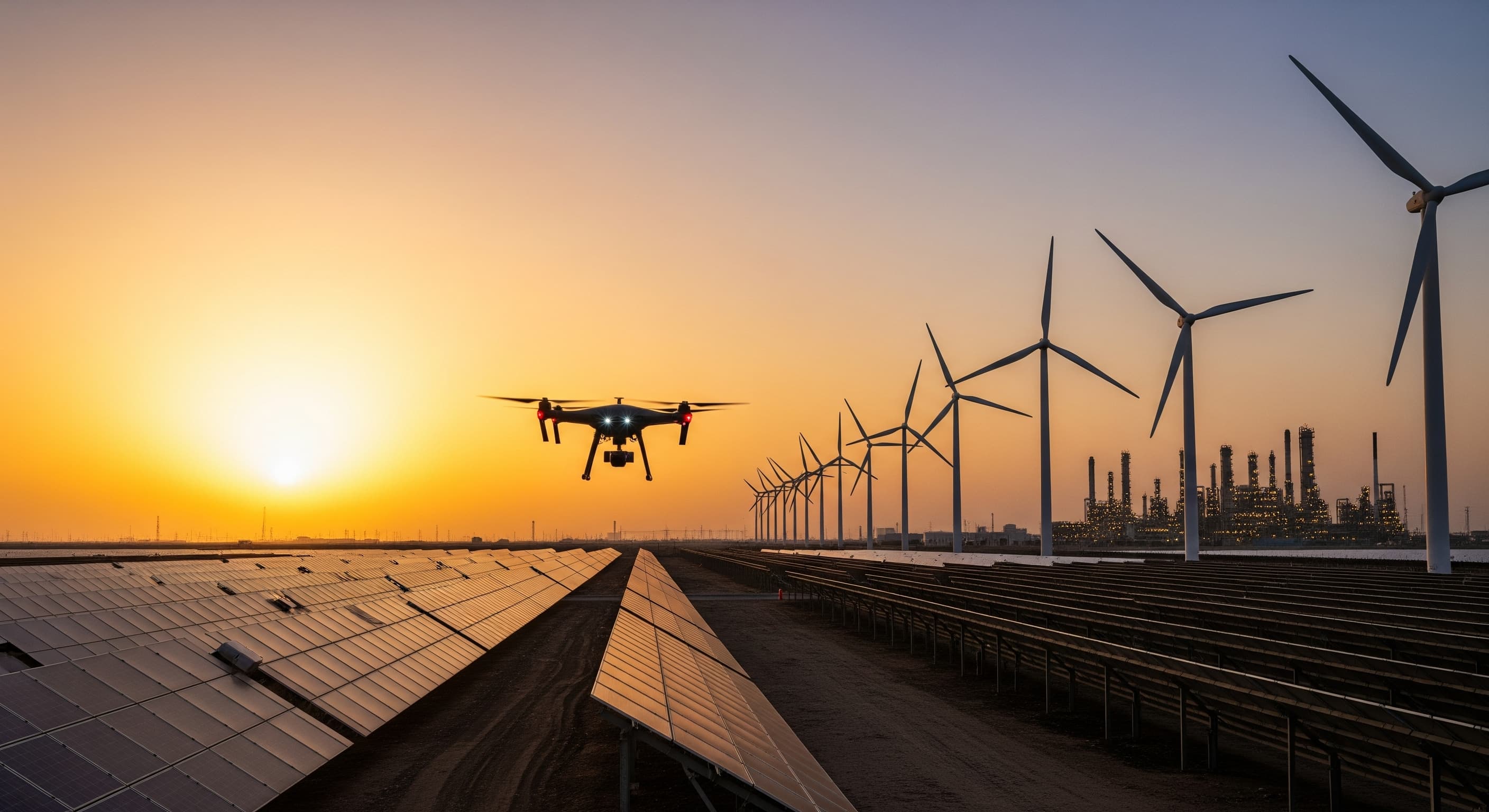 Ayn al Taqniya's drone data acquisition services for the diverse UAE energy sector, including solar, wind, and oil & gas.